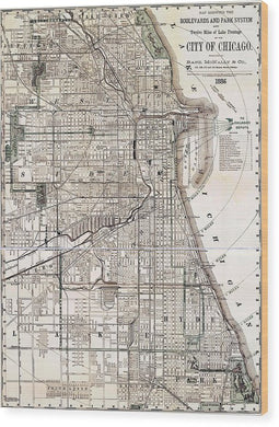 Old Map Of Chicago 1886 - Wood Print