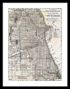 Old Map Of Chicago 1886 - Framed Print