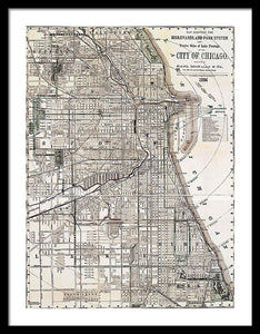 Old Map Of Chicago 1886 - Framed Print