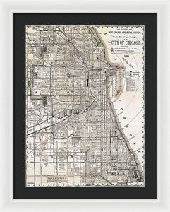 Old Map Of Chicago 1886 - Framed Print