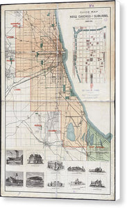 Old Guide Map Of Chicago 1889 - Canvas Print