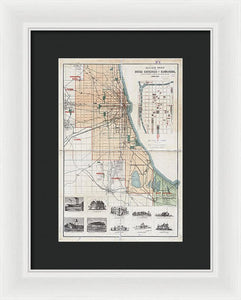 Old Guide Map Of Chicago 1889 - Framed Print