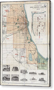 Old Guide Map Of Chicago 1889 - Acrylic Print