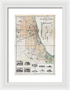 Old Guide Map Of Chicago 1889 - Framed Print