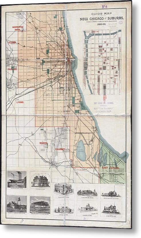 1889 Guide Map Of New Chicago - Metal Print