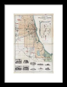 Old Guide Map Of Chicago 1889 - Framed Print