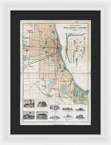 Old Guide Map Of Chicago 1889 - Framed Print