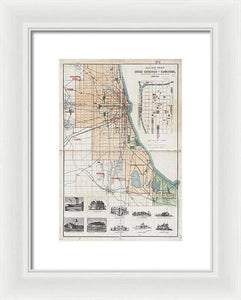 Old Guide Map Of Chicago 1889 - Framed Print