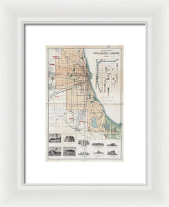 Old Guide Map Of Chicago 1889 - Framed Print