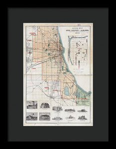 Old Guide Map Of Chicago 1889 - Framed Print