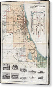 Old Guide Map Of Chicago 1889 - Acrylic Print