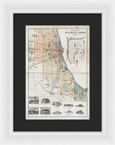 Old Guide Map Of Chicago 1889 - Framed Print