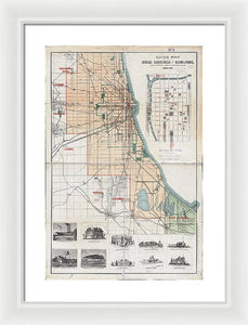 Old Guide Map Of Chicago 1889 - Framed Print