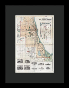 Old Guide Map Of Chicago 1889 - Framed Print