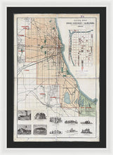 Load image into Gallery viewer, Old Guide Map Of Chicago 1889 - Framed Print