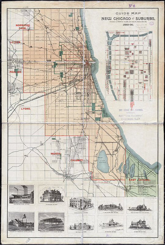 Old Guide Map Of Chicago 1889 - Art Print