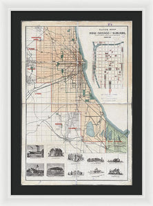 Old Guide Map Of Chicago 1889 - Framed Print