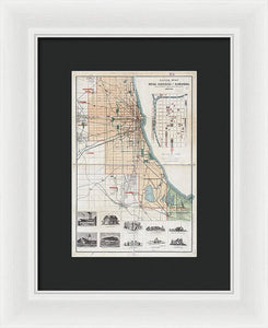 Old Guide Map Of Chicago 1889 - Framed Print