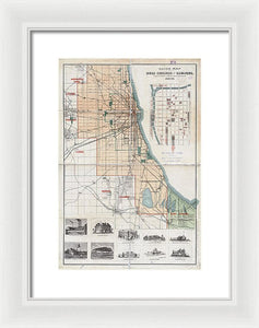 Old Guide Map Of Chicago 1889 - Framed Print