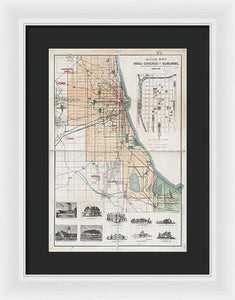 Old Guide Map Of Chicago 1889 - Framed Print