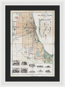 Old Guide Map Of Chicago 1889 - Framed Print