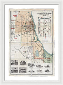 Old Guide Map Of Chicago 1889 - Framed Print