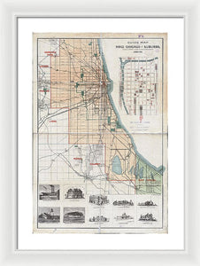 Old Guide Map Of Chicago 1889 - Framed Print