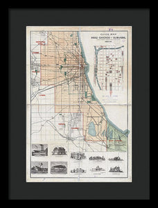 Old Guide Map Of Chicago 1889 - Framed Print