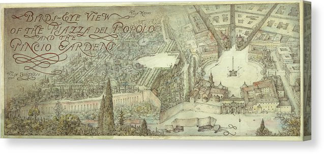 Old Map 1910 Rome Birds Eye View - Canvas Print