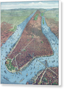 Old Map Aerial View Of New York City 1879 - Canvas Print