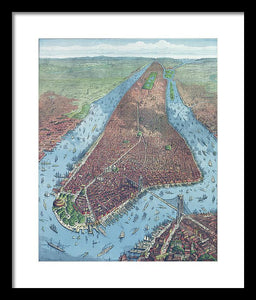 Old Map Aerial View Of New York City 1879 - Framed Print