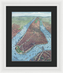 Old Map Aerial View Of New York City 1879 - Framed Print