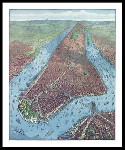 Old Map Aerial View Of New York City 1879 - Framed Print