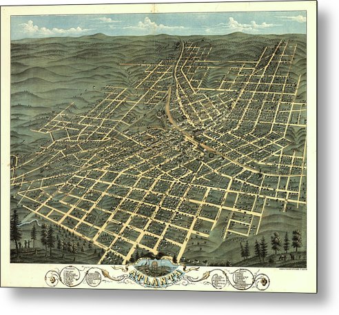 Old Map Of Atlanta 1871 - Metal Print