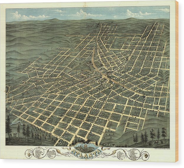 Old Map Of Atlanta 1871 - Wood Print