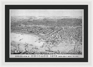 Old Birds Eye View Map Of Chicago 1879 - Framed Print