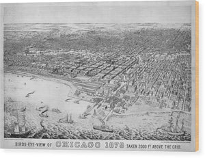 Old Birds Eye View Map Of Chicago 1879 - Wood Print