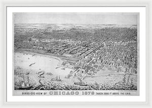 Old Birds Eye View Map Of Chicago 1879 - Framed Print