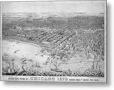 Old Birds Eye View Map Of Chicago 1879 - Metal Print