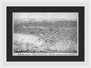 Old Birds Eye View Map Of Chicago 1879 - Framed Print