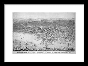 Old Birds Eye View Map Of Chicago 1879 - Framed Print