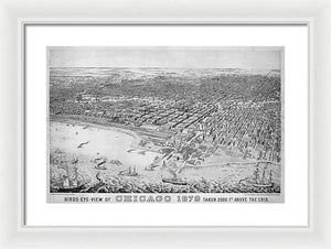 Old Birds Eye View Map Of Chicago 1879 - Framed Print