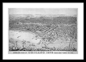 Old Birds Eye View Map Of Chicago 1879 - Framed Print