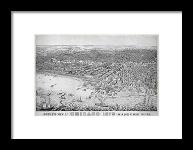 Old Birds Eye View Map Of Chicago 1879 - Framed Print