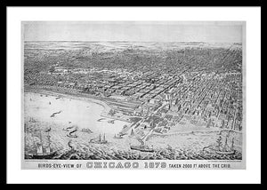 Old Birds Eye View Map Of Chicago 1879 - Framed Print