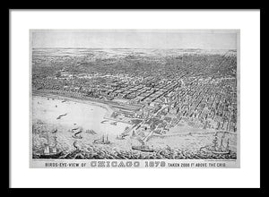 Old Birds Eye View Map Of Chicago 1879 - Framed Print