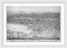 Load image into Gallery viewer, Old Birds Eye View Map Of Chicago 1879 - Framed Print