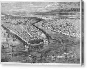 Old Map Of Birds Eye View Of New York City 1855 - Canvas Print