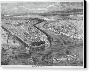 Old Map Of Birds Eye View Of New York City 1855 - Canvas Print