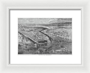 Old Map Of Birds Eye View Of New York City 1855 - Framed Print